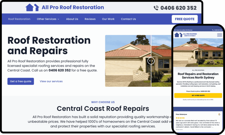Business Website Design for All Pro Roof Restoration