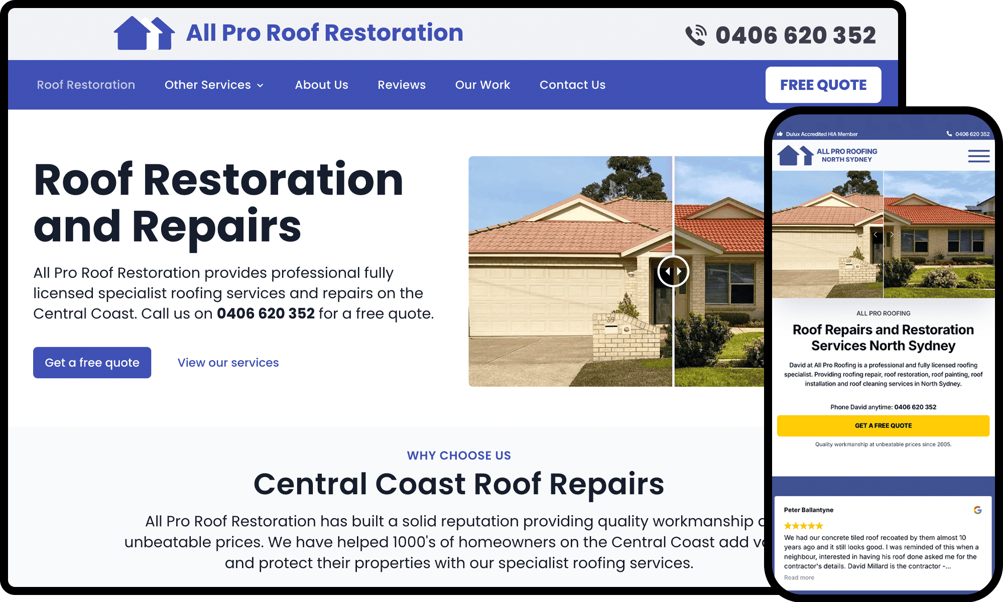 All Pro Roof Restoration Website Mockup