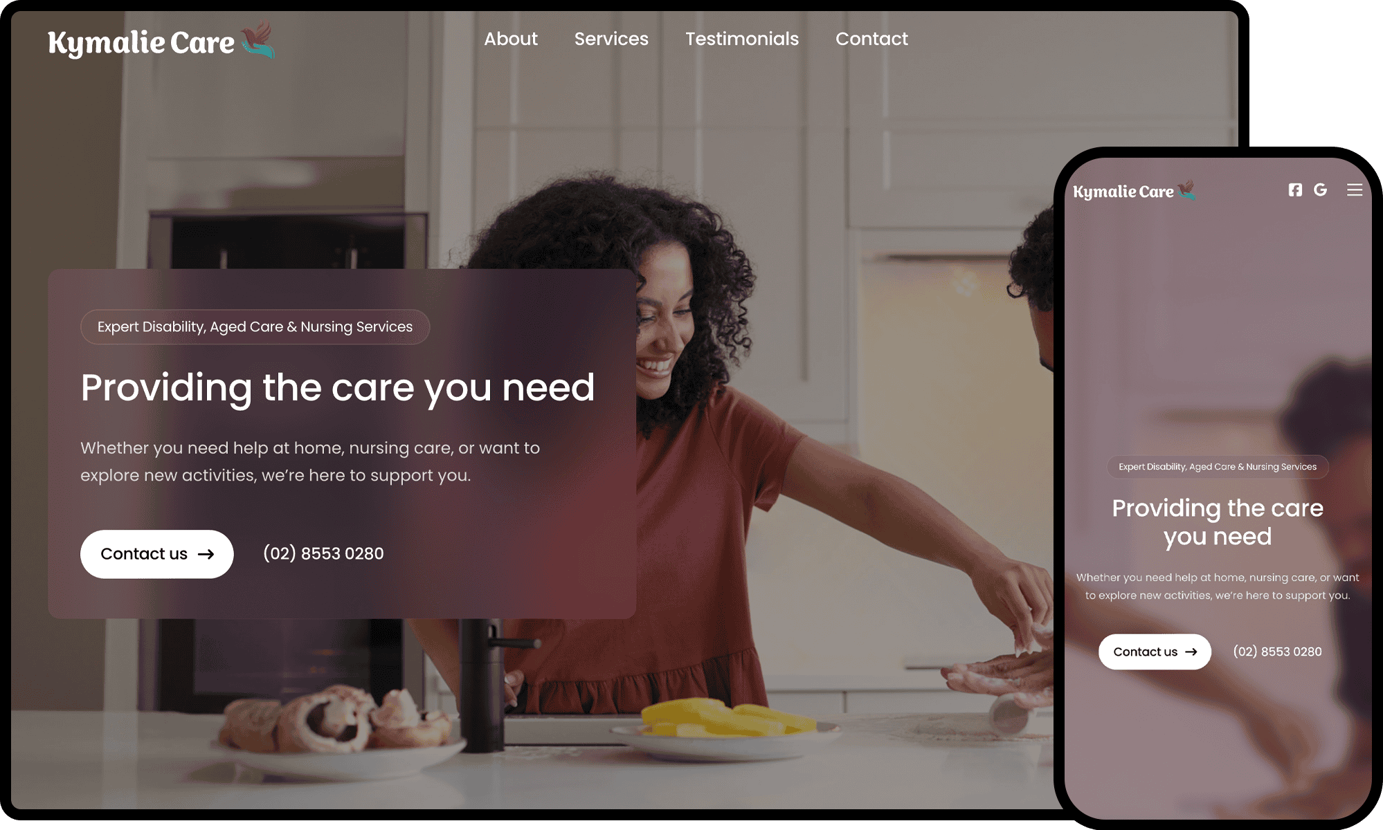 Kymalie Care Website Mockup