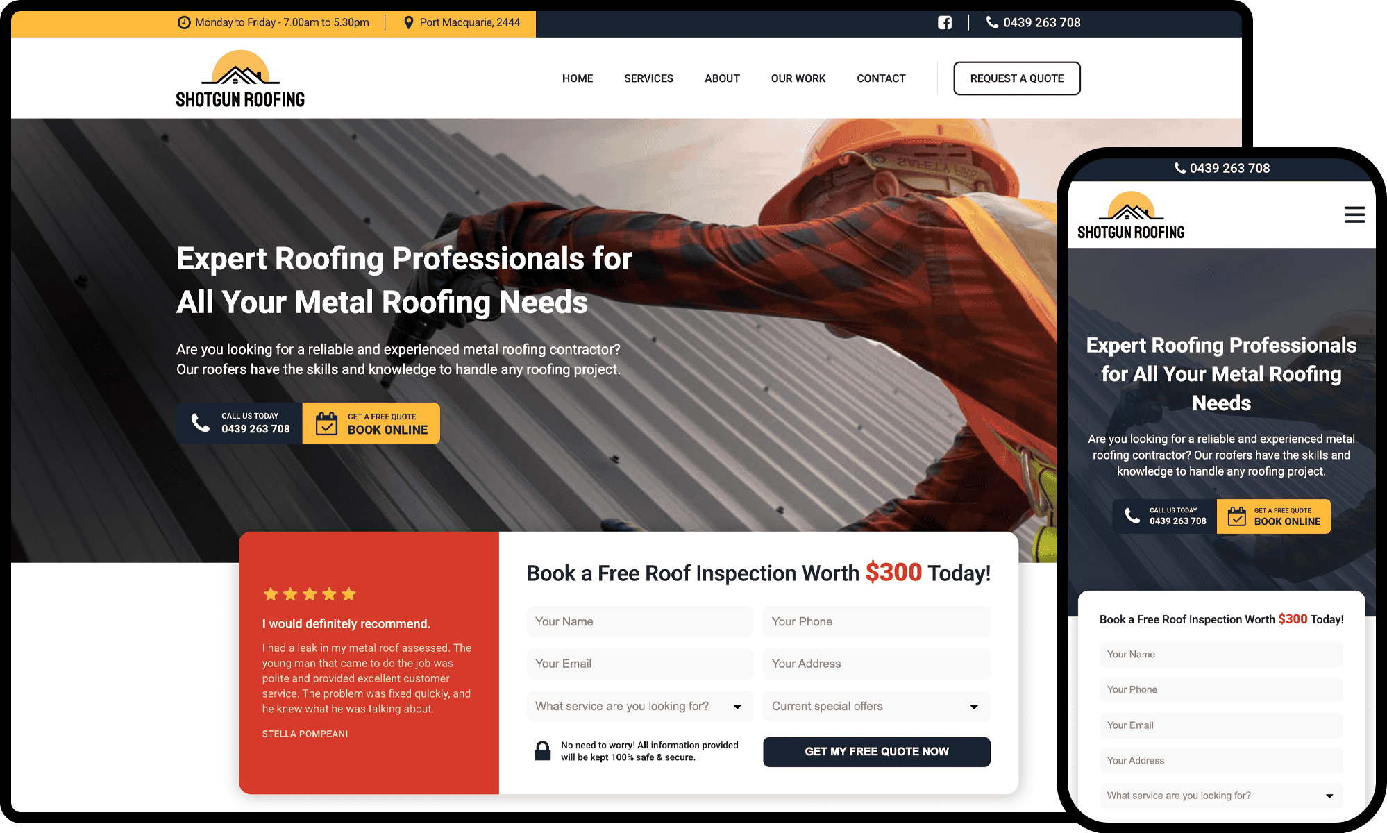 Shotgun Roofing Website Mockup