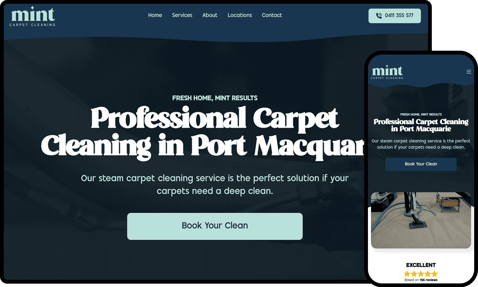 Mint Carpet Cleaning Website Mockup