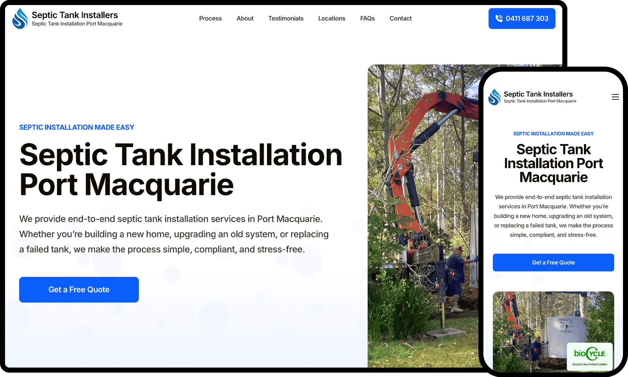 Septic Tank Installers Website Mockup