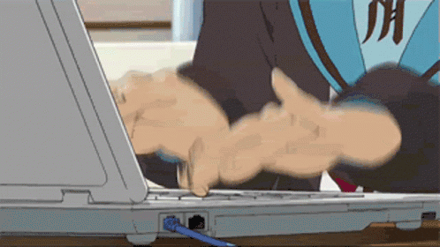 Animated character typing fast to make good use of waiting time