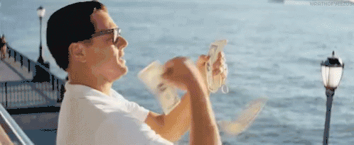 Leonardo DiCaprio making it rain with money