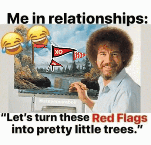 Bob Ross painting a little red flag