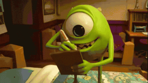 Animated GIF of Mike Wazowski checking items off a list
