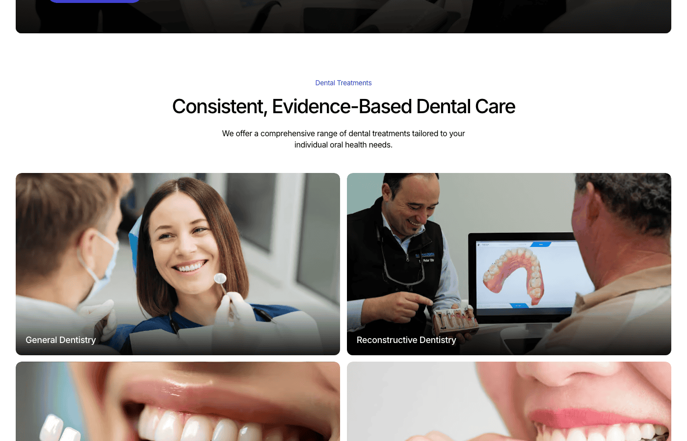 Sundial Dental treatment categories showing General, Reconstructive, Cosmetic, and Orthodontic dentistry
