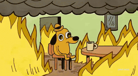This is fine meme representing web hosting challenges