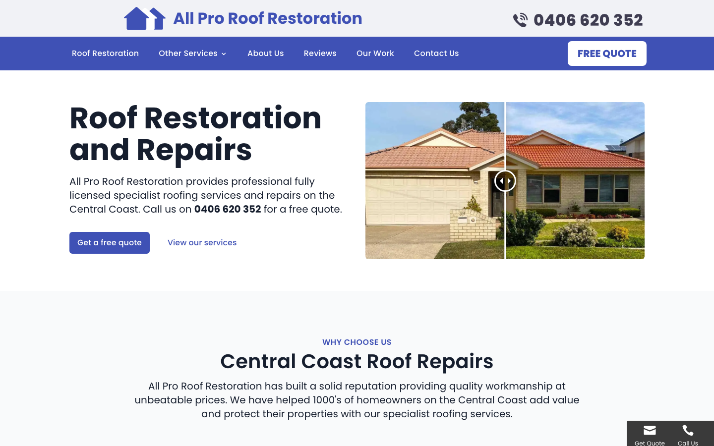 All Pro Roof Restoration website homepage