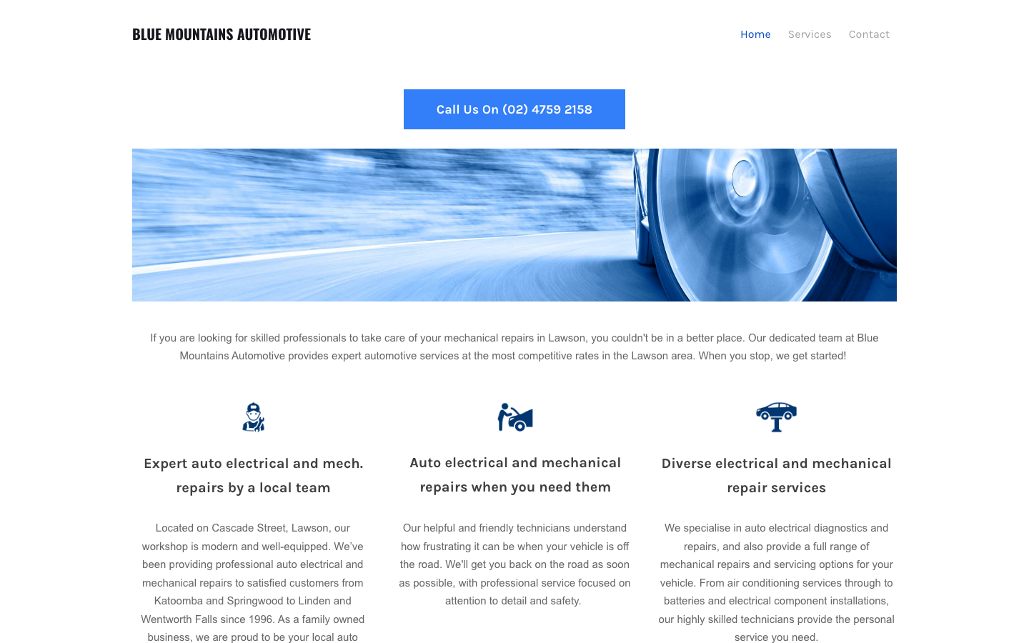 Blue Mountains Automotive website homepage