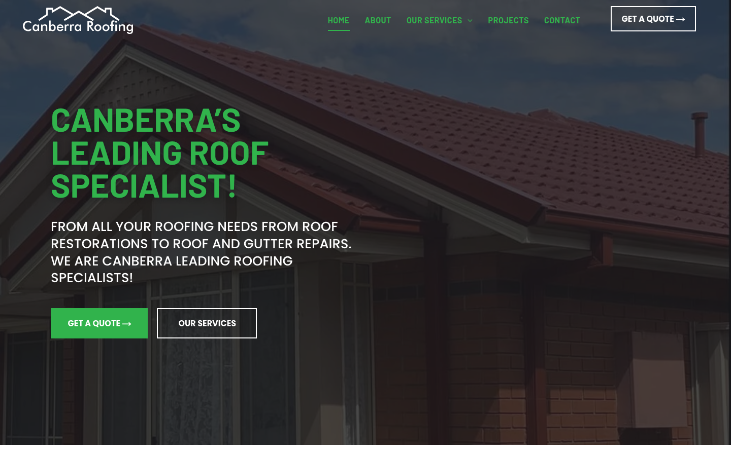 Canberra Roofing website homepage