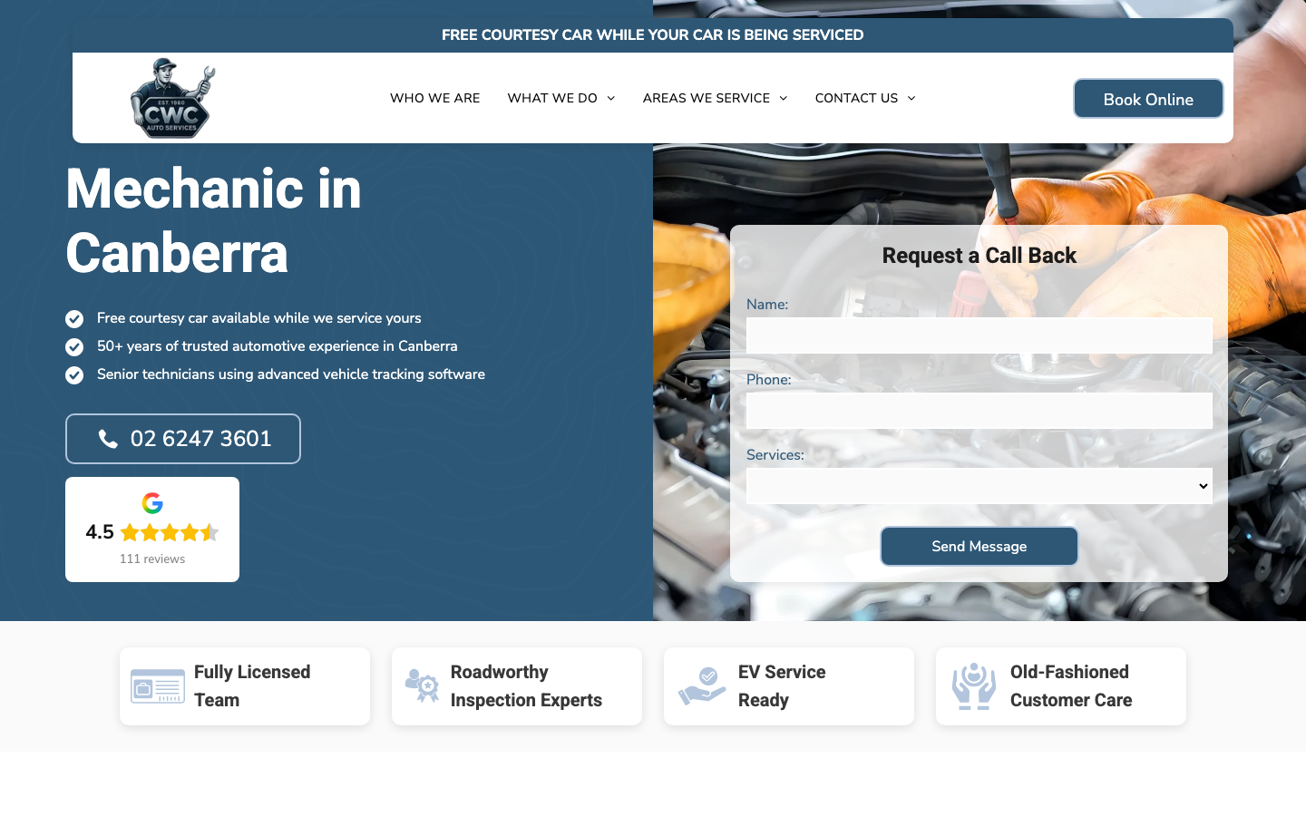 CWC Auto Services website homepage