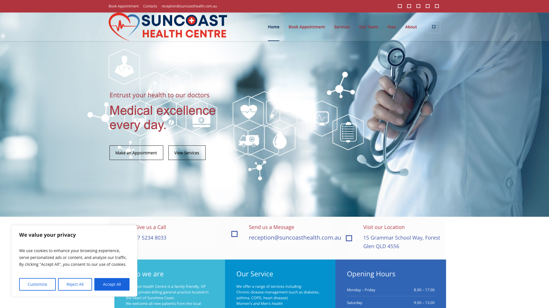 Suncoast Health Centre website homepage