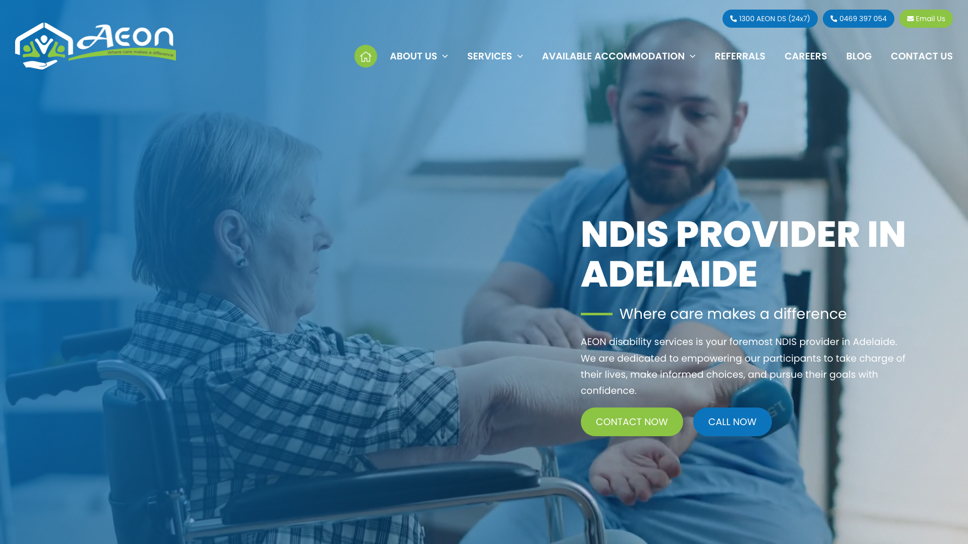 Aeon Disability Services website homepage