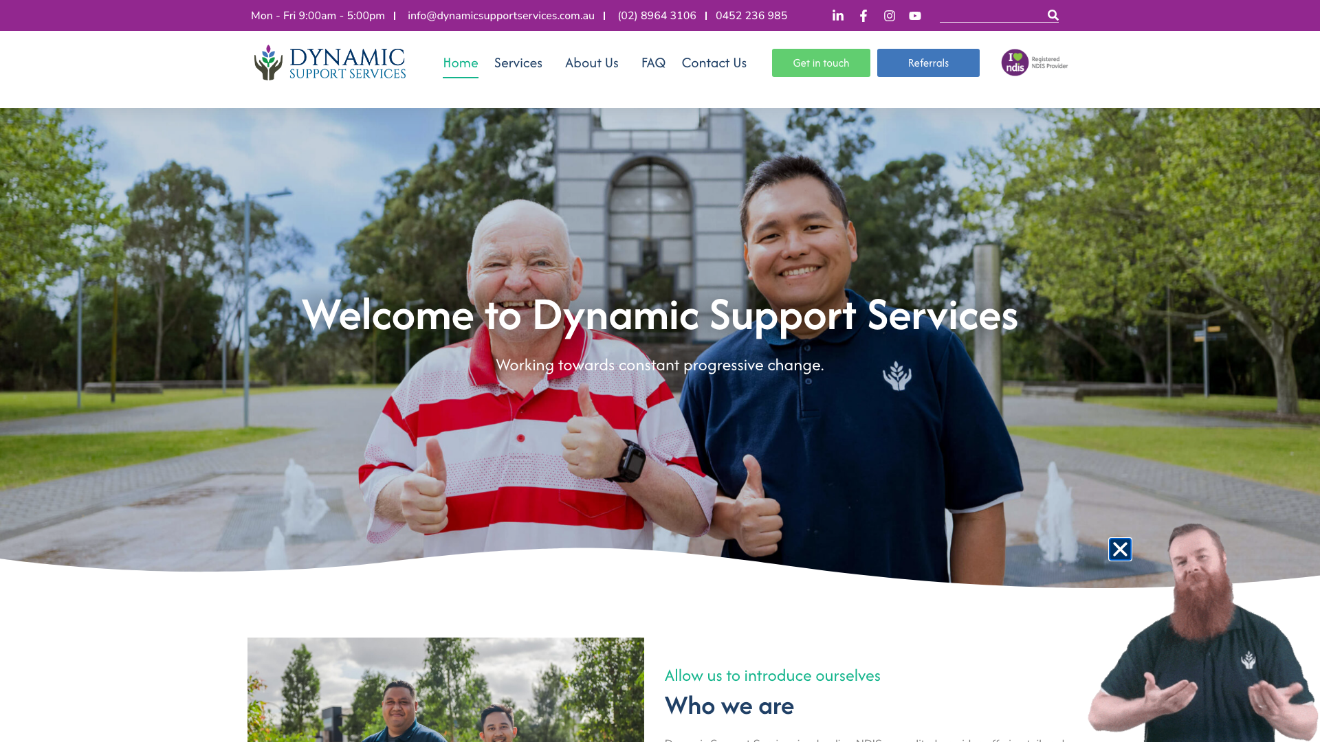 Dynamic Support Services website homepage