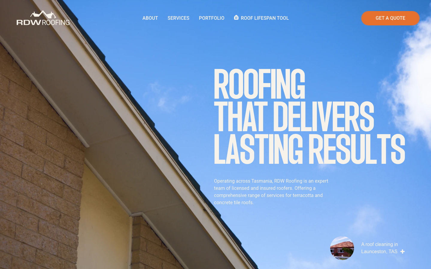 RDW Roofing website homepage