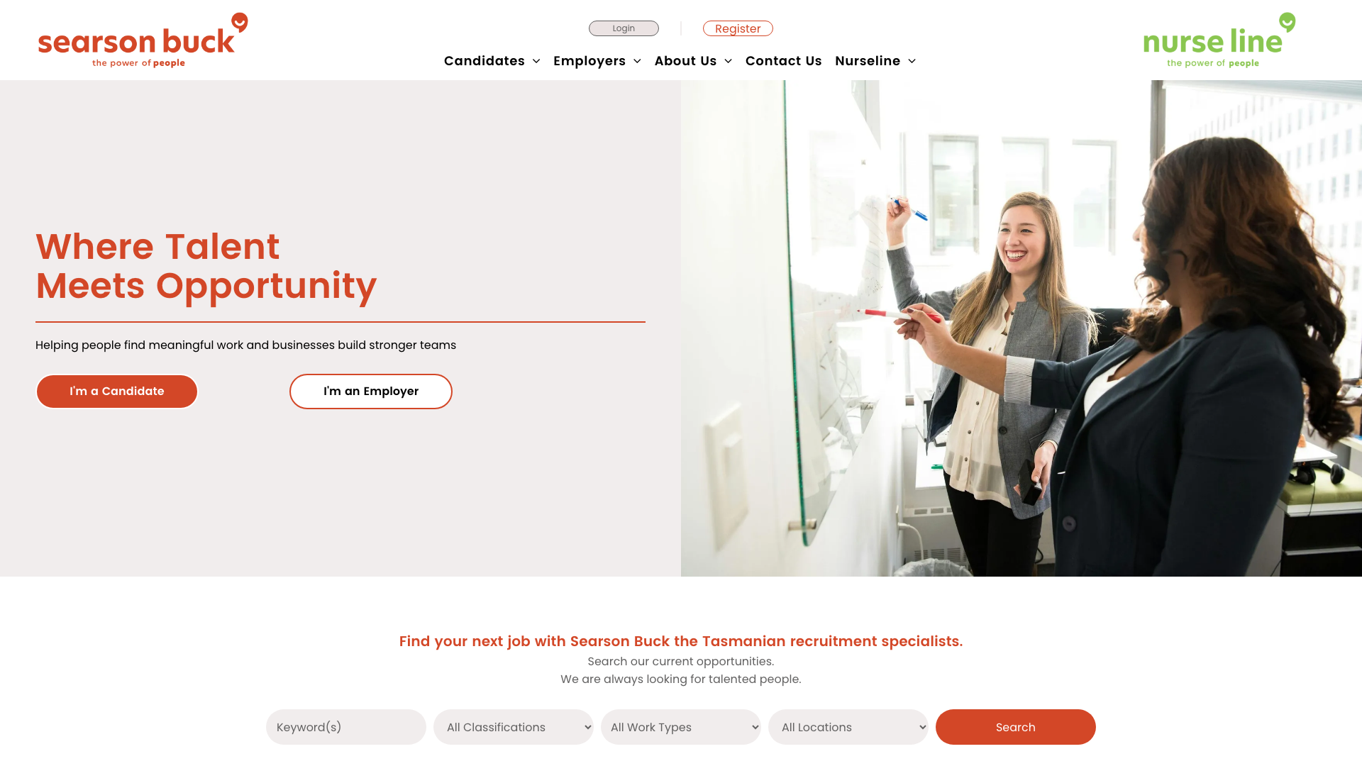 The 17 Best Recruitment Website Design Examples in Australia 9 Searson Buck website homepage