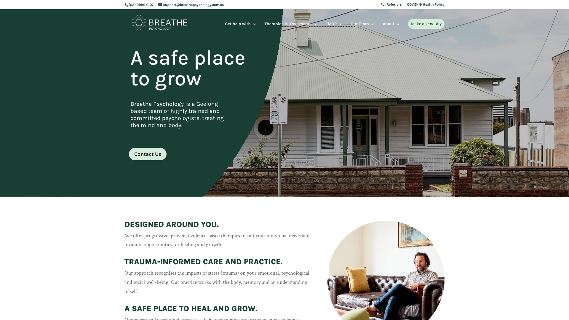 The 17 Best Therapist Website Design Examples in Australia 6 Breathe Psychology website homepage