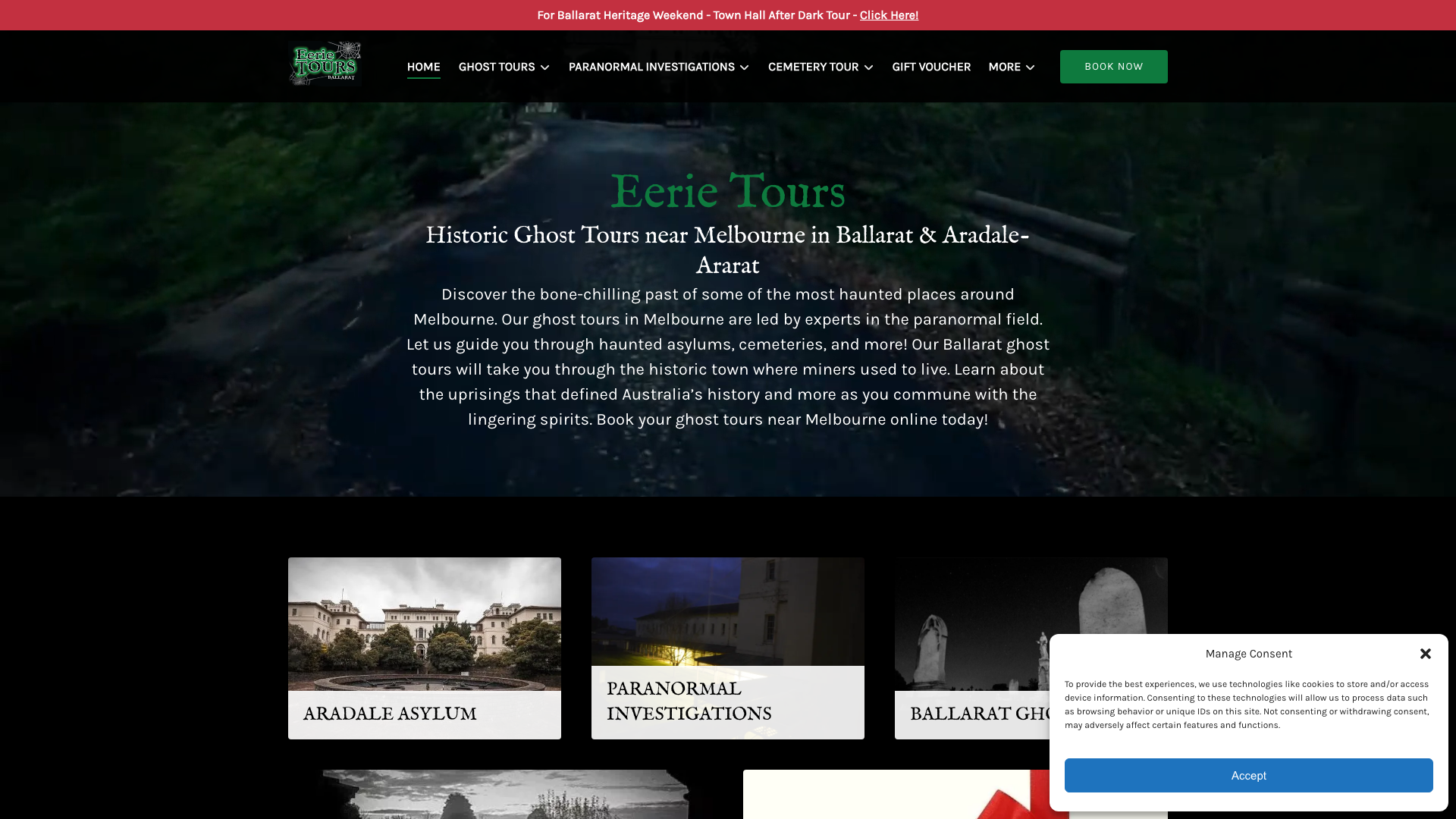Eerie Tours website homepage