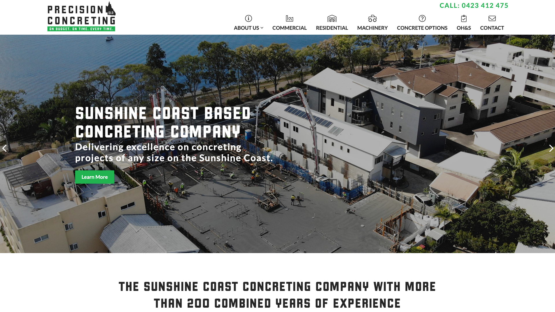 Precision Concreting QLD website homepage