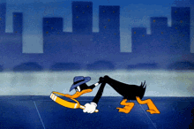 Daffy Duck investigating with a magnifying glass
