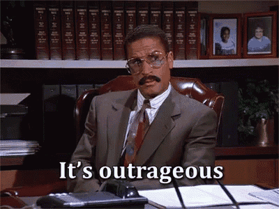 Jackie Chiles from Seinfeld looking outraged