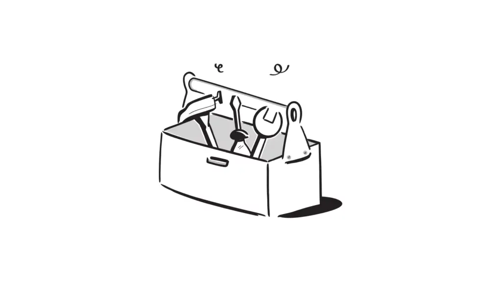 A toolbox filled with various tools including a wrench, screwdriver, and pliers, symbolizing web design and development services by KC Web Design.