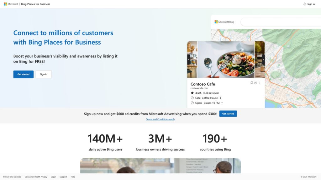 Bing Places for Business homepage