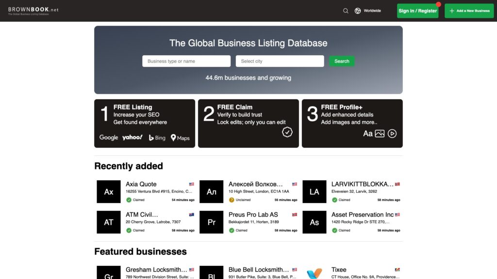 Brownbook business directory homepage
