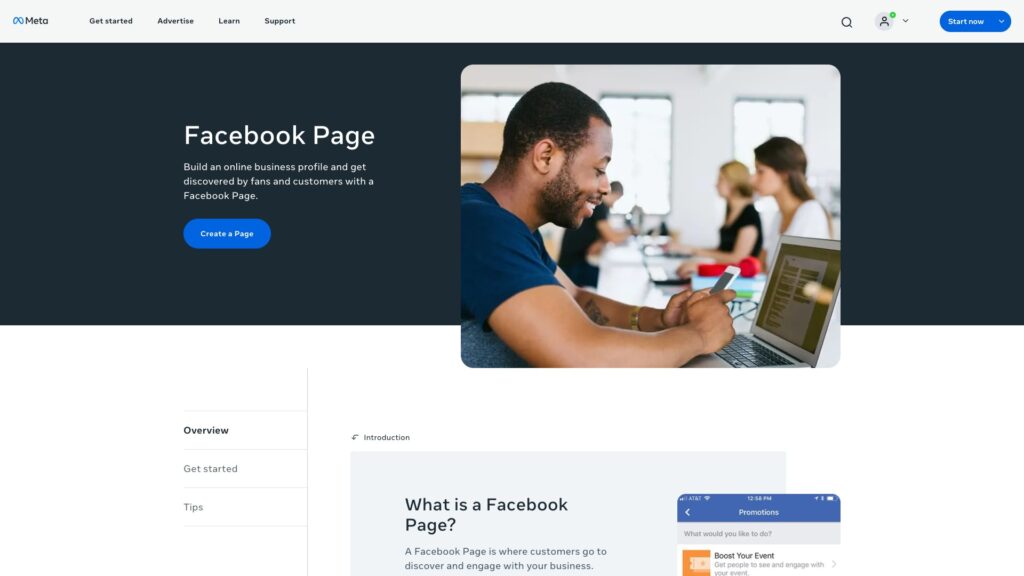 Facebook Page for business homepage