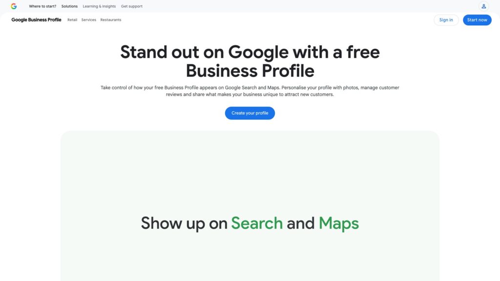 Google Business Profile homepage