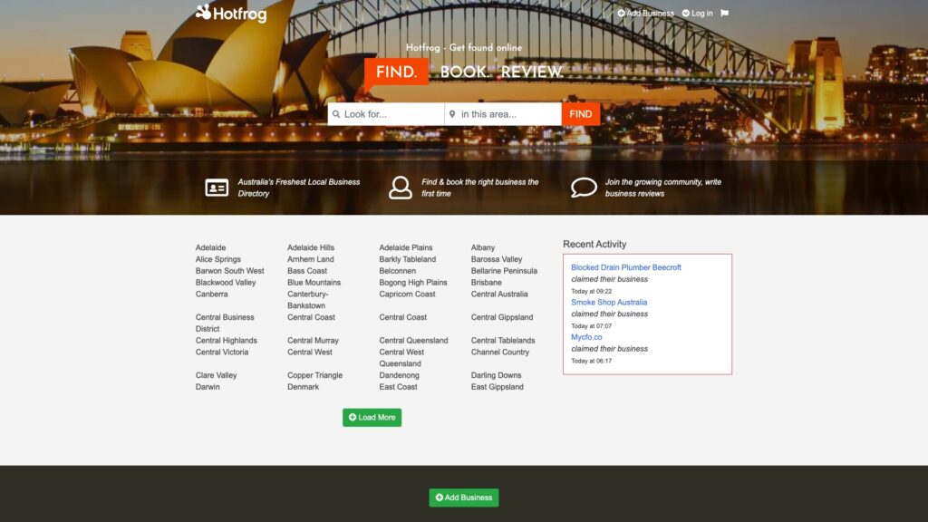 Hotfrog business directory homepage