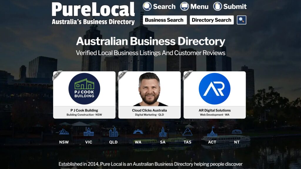 PureLocal business directory homepage