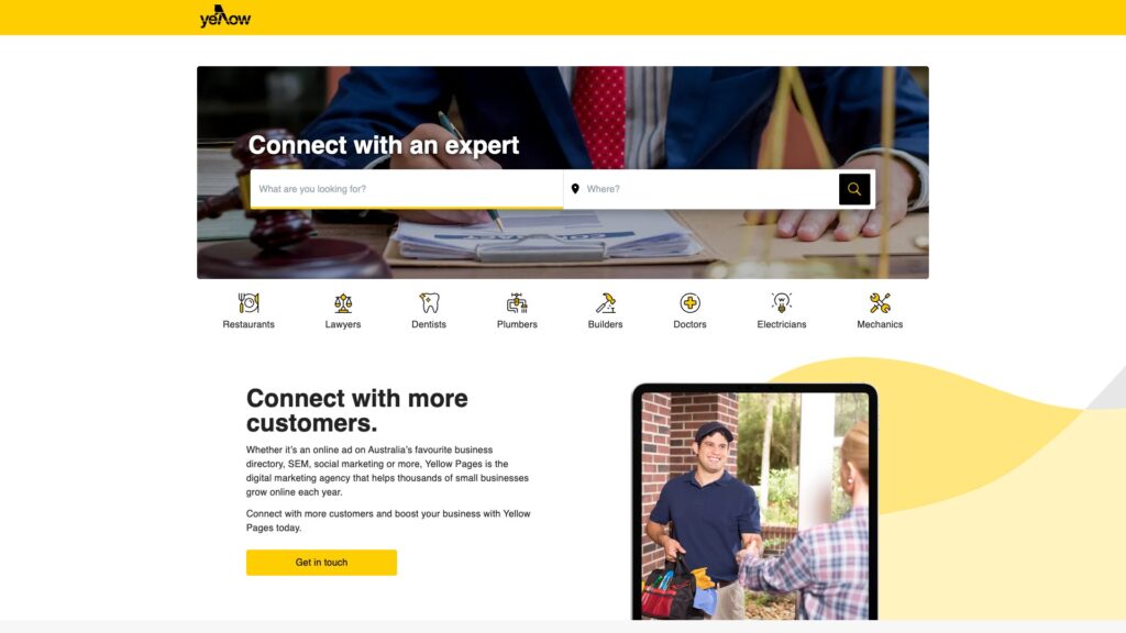 Yellow Pages business directory homepage