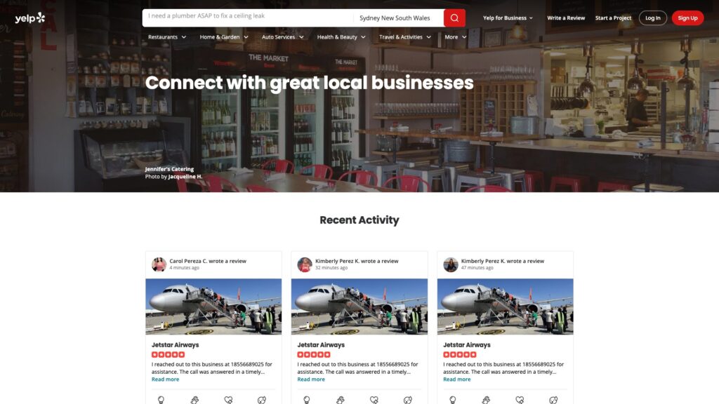 Yelp Australia business directory homepage